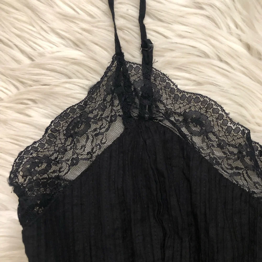 Free People Somebody To Love Lace Tiered Crinkled Black Cami Top Dress size S